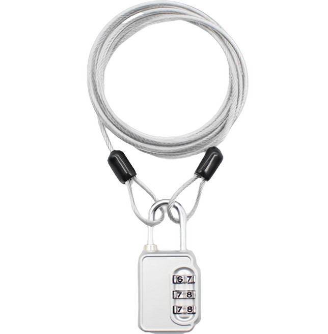 트래블큐브 스테인레스 코팅케이블 1.5m + 3다이얼 자물쇠 실버 세트, 1세트