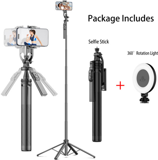 셀카봉 맥세이프 마그네틱형 Selfieshow C18 삼각대 스마트폰 라이트 카메라용 셀카 스틱 스탠드 무선 블루투스 휴대폰 거치대, 2) tripod add light, 2)tripod add light, 1개
