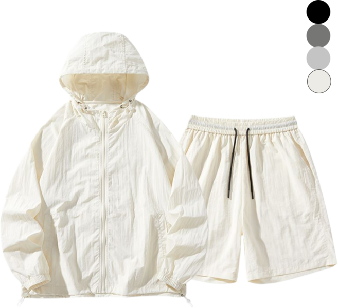 벨에라 빅사이즈 남녀공용 경량 트레이닝 운동복 바람막이 집업+반바지 세트