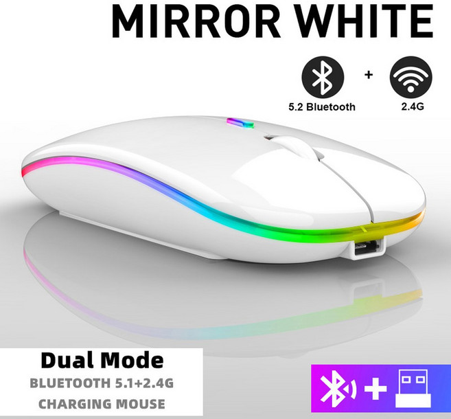 태블릿 전화 컴퓨터 USB 블루투스 충전식 4GHZ PC 무선 RGB 마우스 노트북 백라이트, Dual Mode Wi less 10