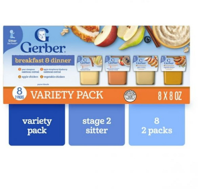 Gerber 거버 2단계 이유식 아침 저녁 대용 퓨레 클래식 유아식 4가지맛 16개입, Single, 1개