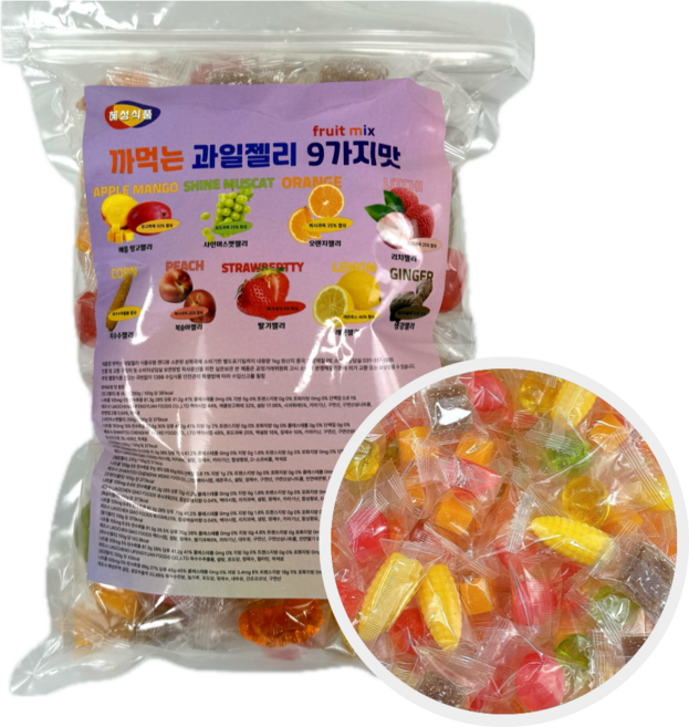 혜성식품 9가지맛 스쿱젤리 대용량 혼합 과일 젤리, 2개, 1kg