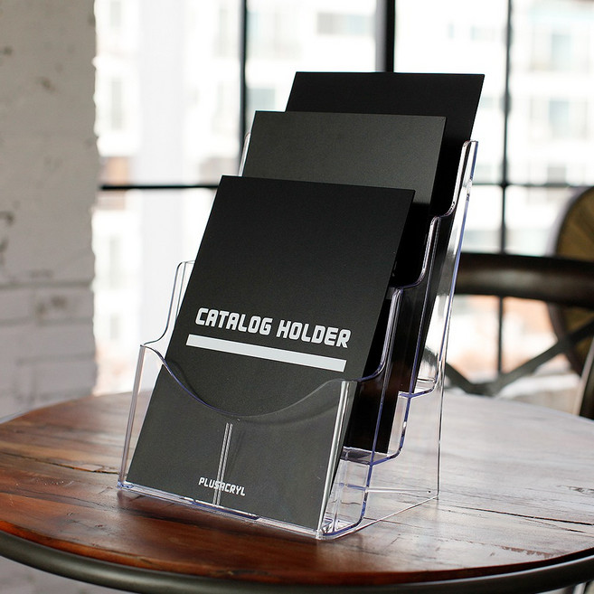 [플러스아크릴] 카탈로그 카다로그 브로슈어 브로셔 아크릴 투명 꽂이 A6 A5 A4, 1개, A4 3단-K4003, 3.A4사이즈