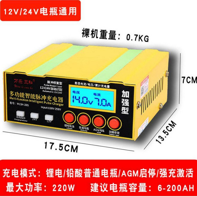 차량용 배터리 충전기 점프스타터 12V 24V 방전 복원 전문가용 재생 2_220W 12V24V 배터리 공용+시작정지, 1cm, 1개