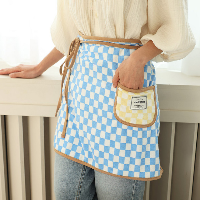 마롤로뜨 테리 체커보드 허리앞치마, 1개, 체커보드 마린블루_테리 앞치마