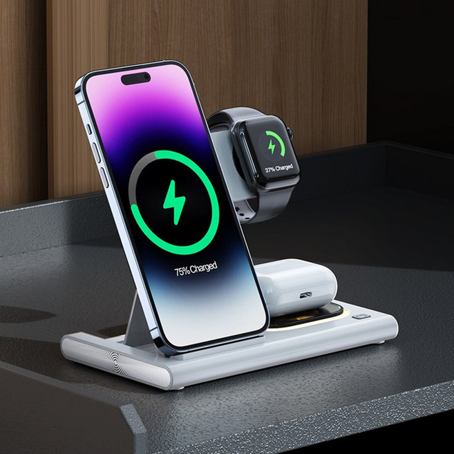 폴딩 4in1 애플용 고속무선충전기 화이트 워치충전기, 1개