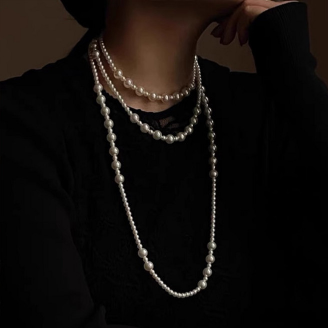 파티 공연 행사 모임 클래식 레이어드 진주 롱 목걸이 A1854