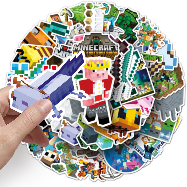 Minecraft 貼紙組 遊戲角色圖案防水貼紙, 白底個顏色, 50個