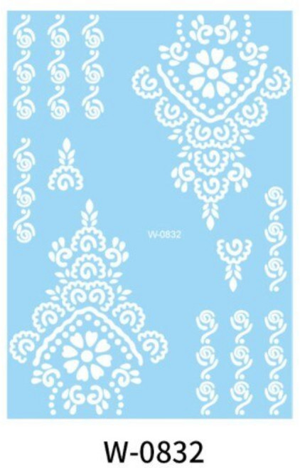 타투스티커 스티커타투 지워지는타투 스티커 헤나 화이트 레이스 스티커 신부 웨딩 페스티벌 얼굴 목 가슴 팔 손 발 바디 아트 임시 3D 메이크업 데칼, 1개, 40.W0832