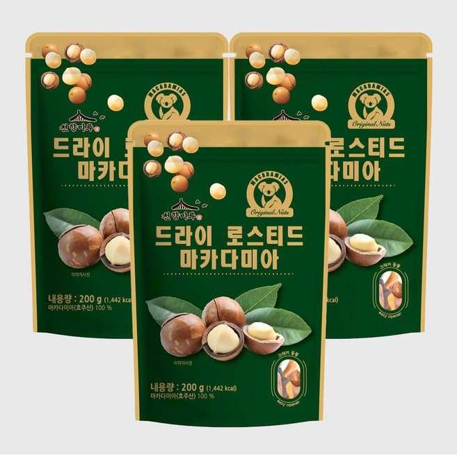 호주산 통 마카다미아 로스티드 200그램 x 3팩, 200g, 3개