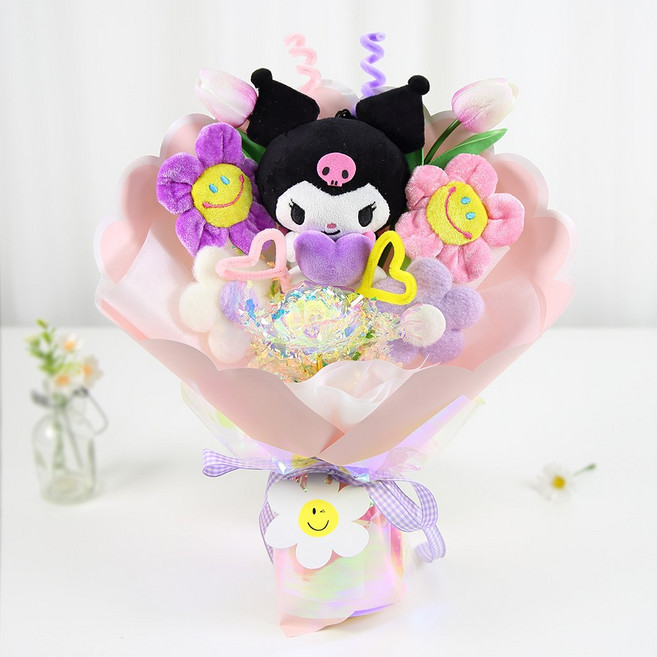 산리오 러블리 인형꽃다발+쇼핑백 세트 졸업식꽃다발, 1개, 쿠로미 핑크