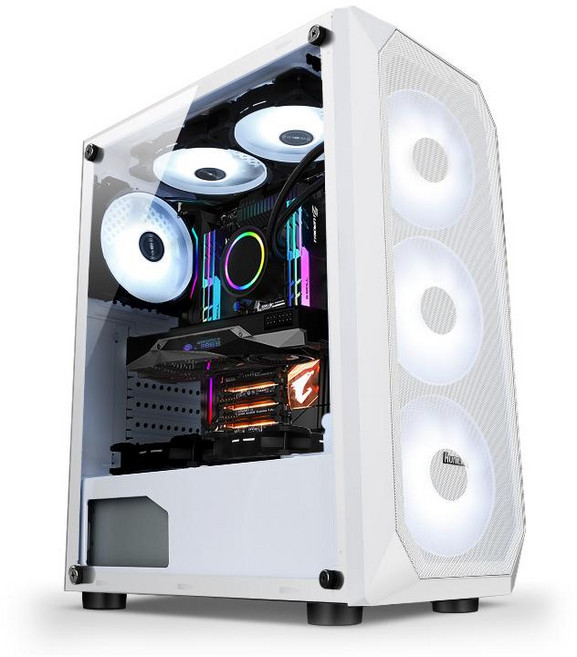 본체 케이스 빅타워케이스 투명 컴퓨터 게임방 안텍, 화이트, 1개