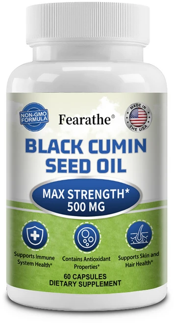 블랙 커민 씨 오일 500 mg - 120 캡슐 - 냉간 압착 블랙 씨 오일 보충제 - 피부와 모발 건강 항산화제 면역력 소화 장 건강을 지원하고 혈액 순환을 촉진합니다., 60정, 1개 - 쿠팡
