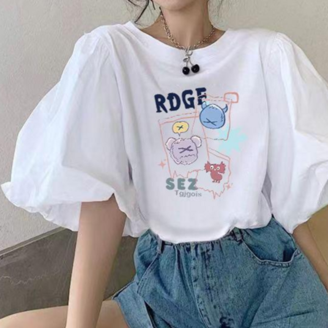스타일원 여성 반팔 벌룬 소매 티셔츠 퍼프 반팔티