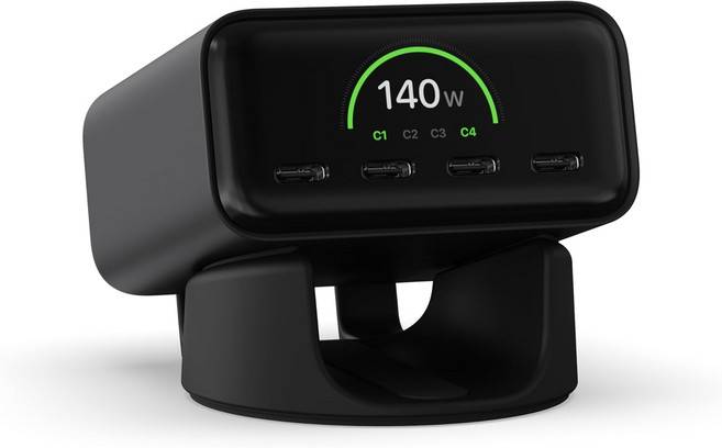 사테치 차지뷰 40W 탑 충전기 라이브 전원 가 GaN 충전소 4개의 USB-C 포트 작업 공간을 위해 설계 스페이스 블랙