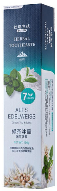 台塩生技 TAIYEN 綠茶冰晶薄荷牙膏 150g 清新口氣 鞏固琺瑯質, 1個