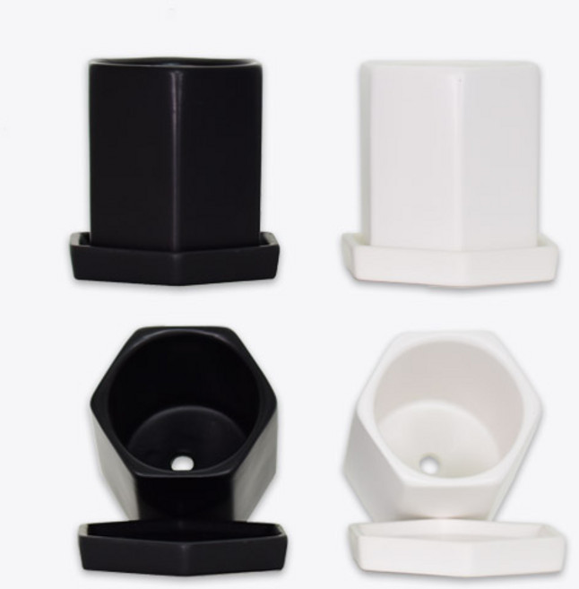 모던레시피 육각 도기 2개 화분셋트, 화이트