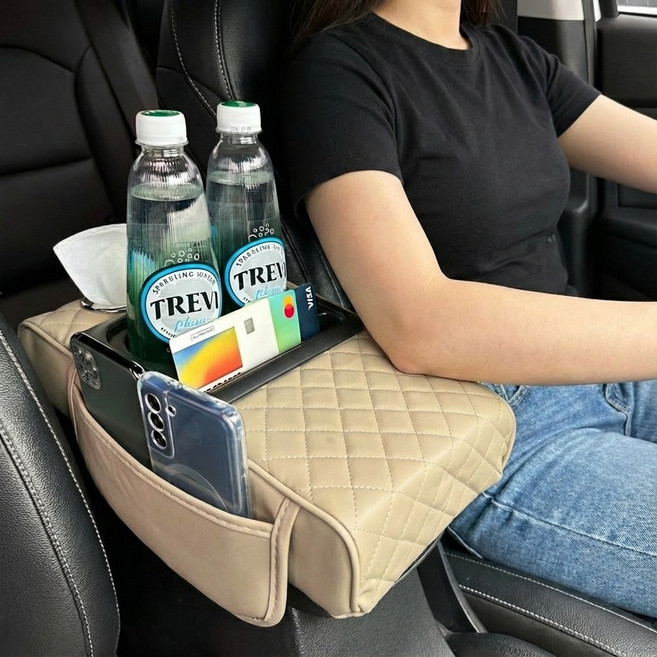 세이보링 차량용 콘솔쿠션 팔걸이쿠션 팔꿈치쿠션, 1개, 베이지