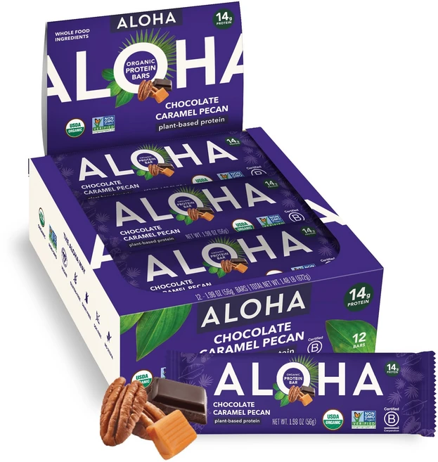 ALOHA 유기농 식물 기반 단백질 바 | 초콜릿 카라멜 피 ALOHA Organic Plant Based Protein Bars | Chocolate Caramel Pecan |, 1개, 초콜릿 카라멜 피칸, 56g - 쿠팡