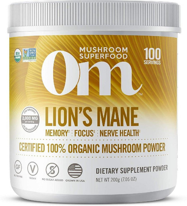Om Organic Mushroom Nutrition 노루궁뎅이버섯 100회 제공량 7.14온스 200그램, 200g