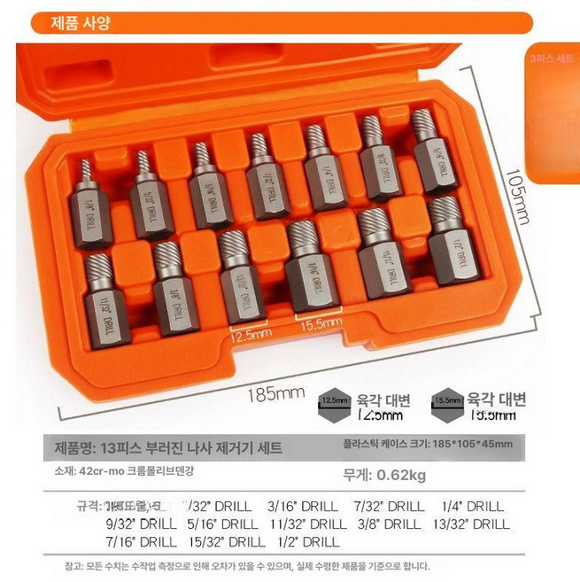 볼트 역탭 제거 백탭 육각 빽탭, 13개, 1개