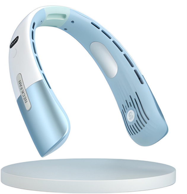 6세대 무소음 넥밴드 목걸이 휴대용 선풍기 DS-009, 화이트+블루