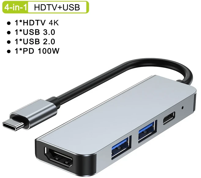 USB C 허브 타입 스플리터 썬더볼트 3 도킹 스테이션 노트북 어댑터 맥북 에어 M1 아이패드 프로 RJ45 HDMI, 03 4 in 1
