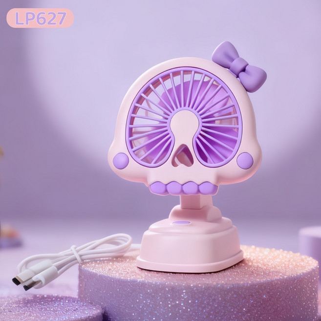 카툰 토끼 모양의 탁상용 소형 선풍기 USB 충전식 휴대용 선풍기 풍향 조절 가능, 그림, 연보라색 미니 테이블