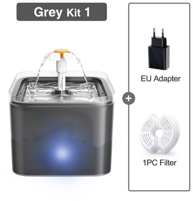고양이정수기 ROJECO-자동 고양이 물 분수 필터 디스펜서 실내 2L LED 급수기 피더용 애완 동물 급수대, 03 Grey Kit1_01 2L, 1개