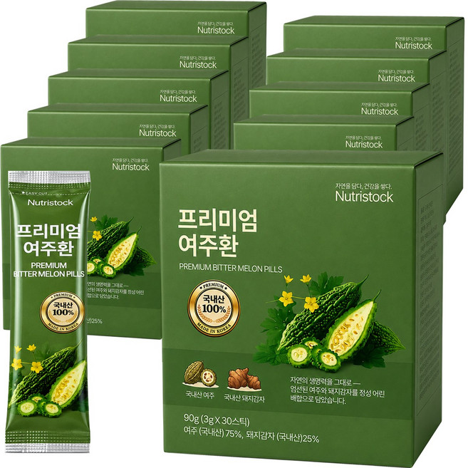 뉴트리스톡 여주환 국산 100% 스틱 목넘편한 국내산 인공첨가물없는 건강환, 10개, 90g