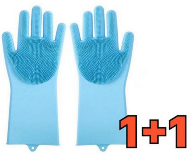 누띤 돌기형 수세미 일체형 고무장갑, 2개, FREE(one size), 블루