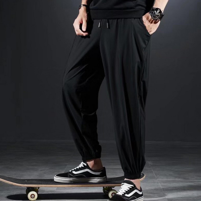 데오젠 남녀공용 아이스 실크 여름 조거 배기핏 밴딩 냉장고바지 2장