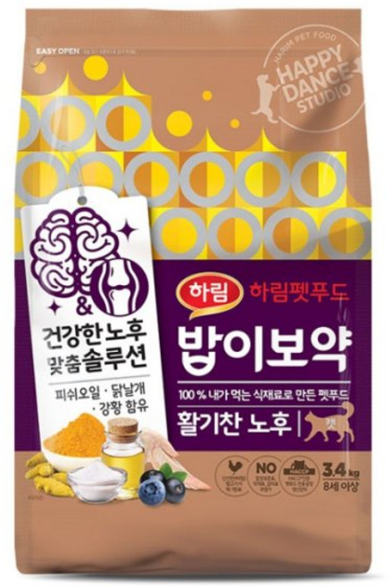 하림펫푸드밥이보약 고양이 기능성 사료, 시니어, 3.4kg, 1개