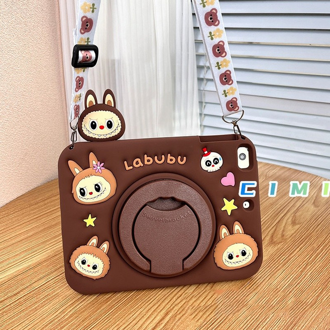 Labubu 平板保護殼 附揹帶與旋轉支架, 旋轉趴趴筆槽拉布布+送掛繩, 1個