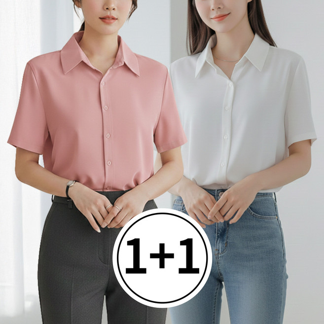 수지나 링클프리 여성 셔츠 반팔 블라우스 2종세트