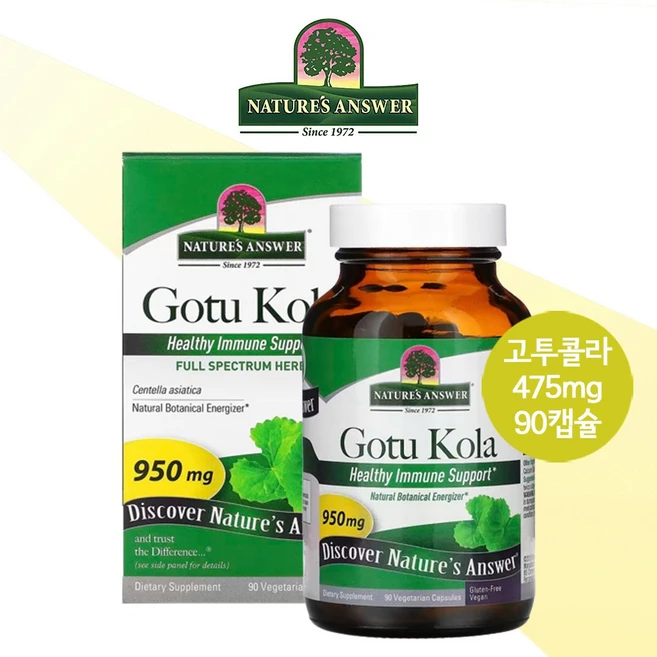 네이쳐스앤서 고투 콜라 Gotu Kola 475mg 90 캡슐 병풀 긴병꽃풀 효능, 1개, 90정 - 쿠팡