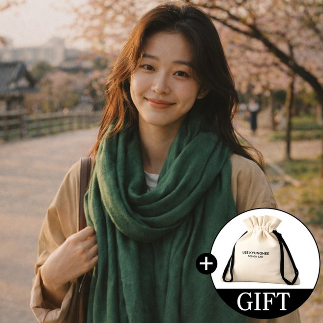 이경희 디자인랩 자체제작 와이드 롱 스카프 대형 머플러 여성 사계절 봄 가을 풍성한 빅사이즈 숄 스카프 파우치 증정