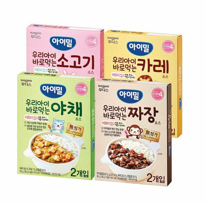 일동 우리아이 바로먹는 소스4종(짜장+카레+소고기+야채), 짜장+카레+야채+소고기, 160g, 1개