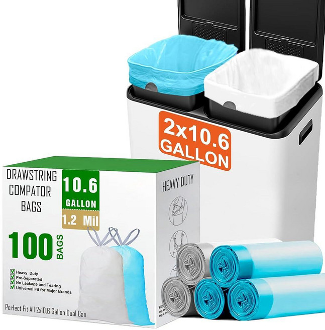 10.6 Gallon Trash bags for Dual Compartment Can 2 x 10.6 Gallon 100 Count 1.2 Mil Thickness Blue W, 10.6 Gallon Trash bags for Dua