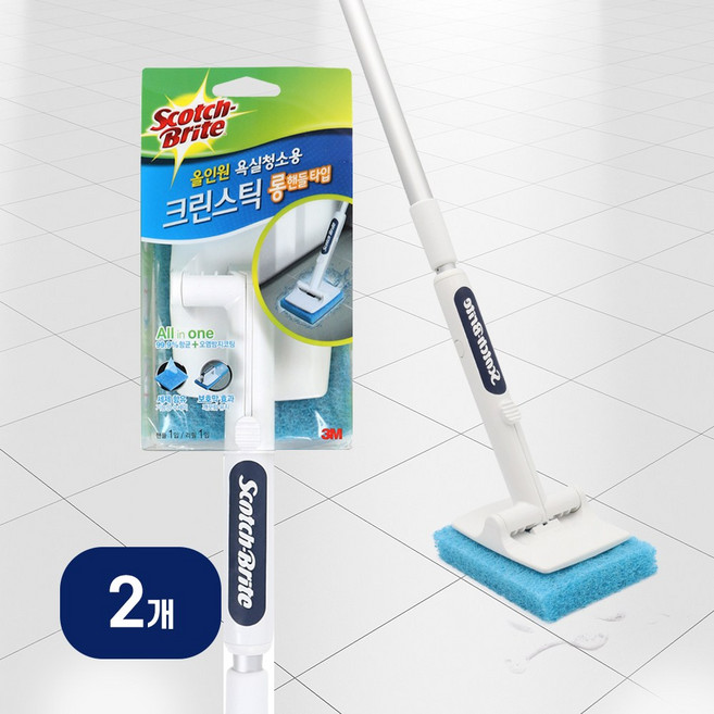 3M 세제 함유 수세미로 욕실청소를 한번에 올인원 크린스틱 롱핸들 + 리필1입, 2개