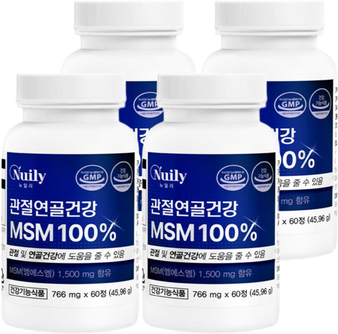 MSM 100% 관절 연골 건강 엠에스엠 디메틸설폰, 4개, 60정