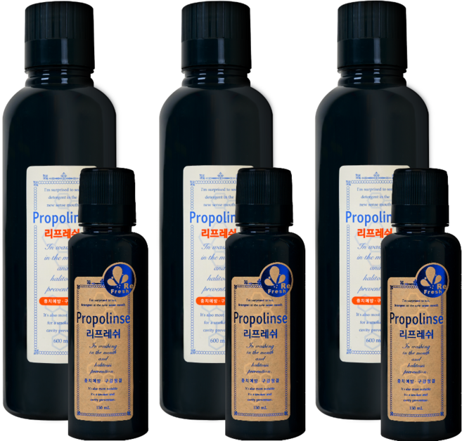 프로폴린스 리프레쉬 가글 600ml 3병 150ml 3병 프로폴리스 휴대용 구강청결제, 1개