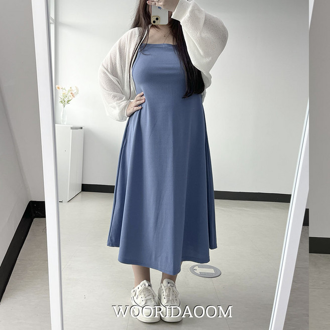 (66-110) 로로 빅사이즈 퍼지는 라인이 정말 예쁜 플레어 A라인 뷔스티에 훌 나시 원피스 4XL