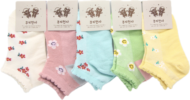 초등학생 여아 양말 11-12세 국산 꽃무늬 5켤레 양말세트