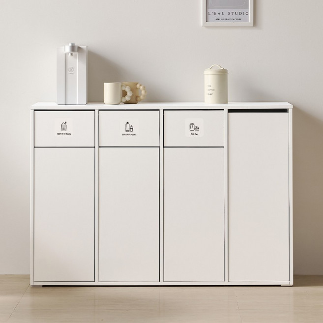 바로방가구 랜디 4칸 슬림 재활용 분리수거함 수납장 70L 1200, 화이트, 4단
