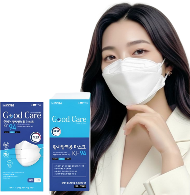 굿케어 KF94 마스크 대형 화이트 국산 4중필터 개별포장, 1개입, 90개