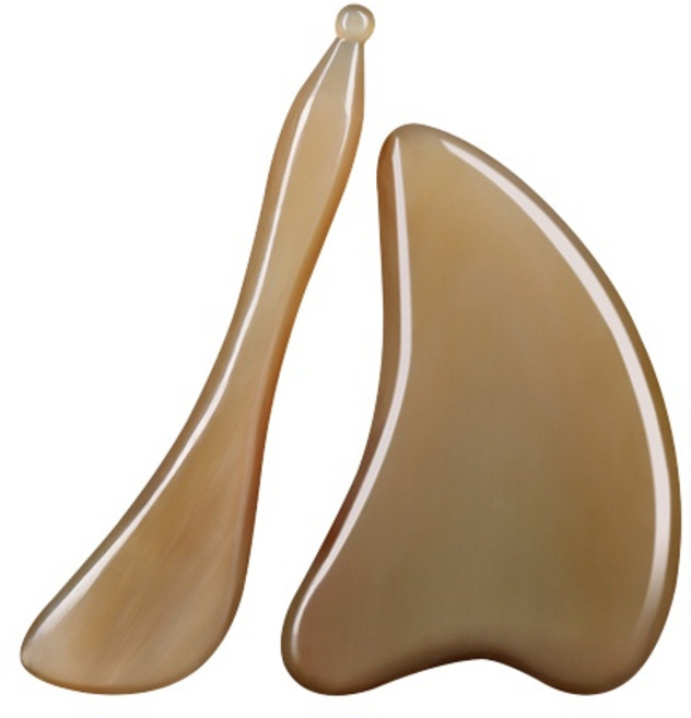 白水牛角刮痧板套組 - 臉部 眼部 全身適用, 1個, 刮痧板+撥筋棒(一套)