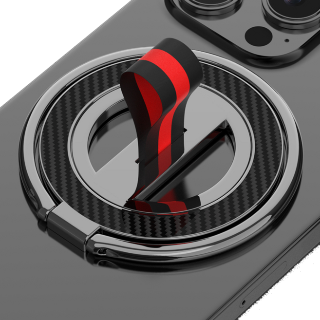 윰스모르 스트랩 맥세이프 호환 360도 회전 마그네틱 핑거링 스마트톡 그립 톡홀더 거치대, 블랙+블랙스트랩