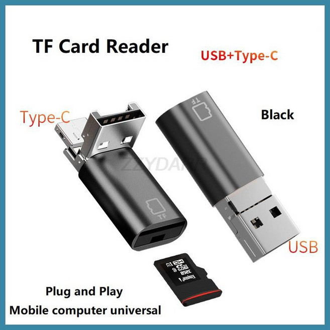 아이폰 호환 TF 메모리 카드 리더기 유형 USB 마이크로 SD 전화 노트북 애플제품 Galaxy 어댑터, U C Black, 1개