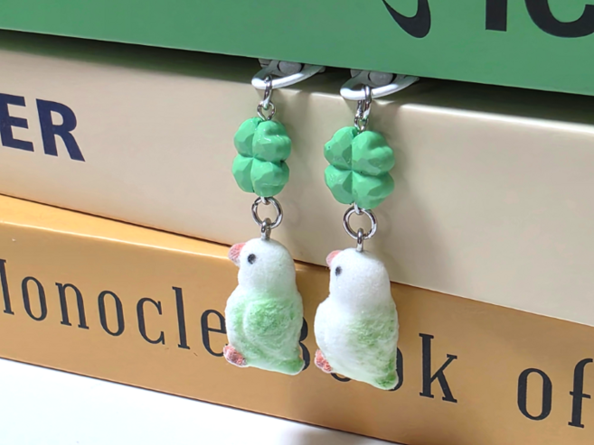[바닐라제이]깜직하고 귀여운 네잎클로버 앵무새 키링 열쇠고리 가방고리, 1개, 그린 앵무새